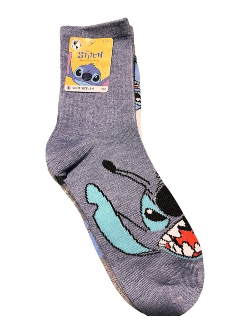 Disney Stitch Men's Crew Socks - Gray with Blue and Teal Accents